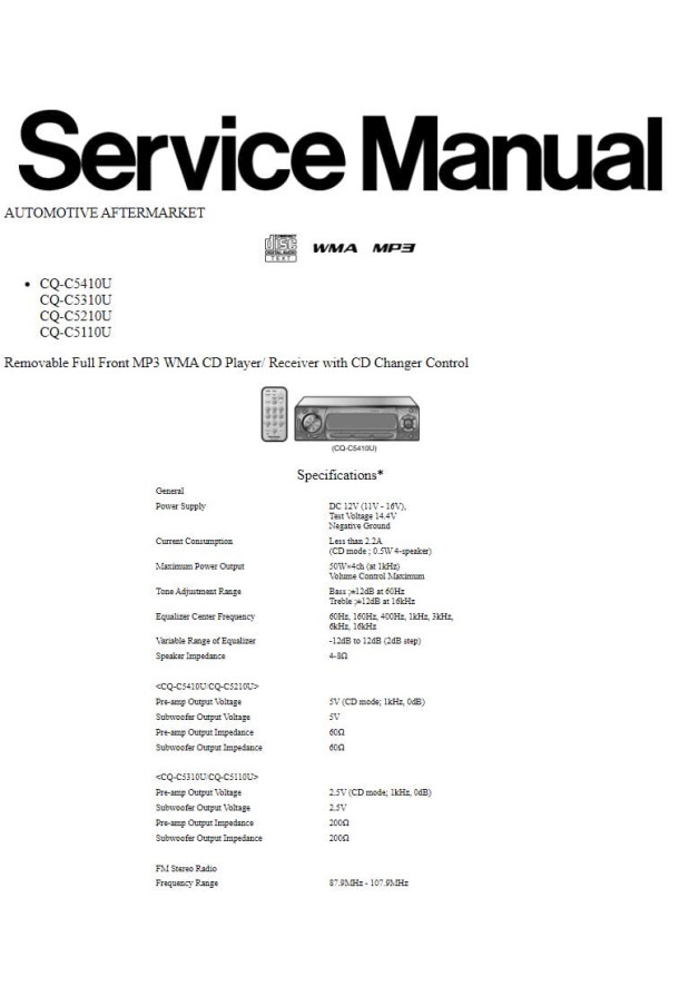 CQ-C5410U, CQ-C5310U, CQ-C5210U, CQ-C5110U